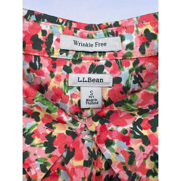 LL Bean Womens Pinpoint Oxford Sunlit Coral Floral Small Petite NWOT - Picture 2 of 5
